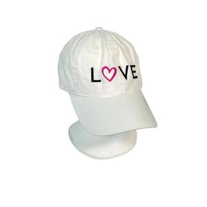HG White Baseball Hat Embroidered with LOVE, One Size, Adjustable,‎ NWT